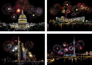 Раскраска по цифрам Скретч-набор из 4-х картин "Fireworks"